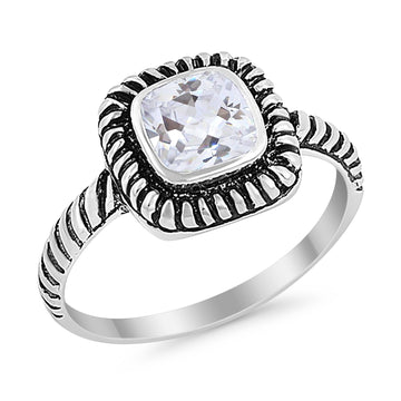 Princess Cut Simulated CZ 925 Sterling Silver Cable Shank Design Wedding Ring